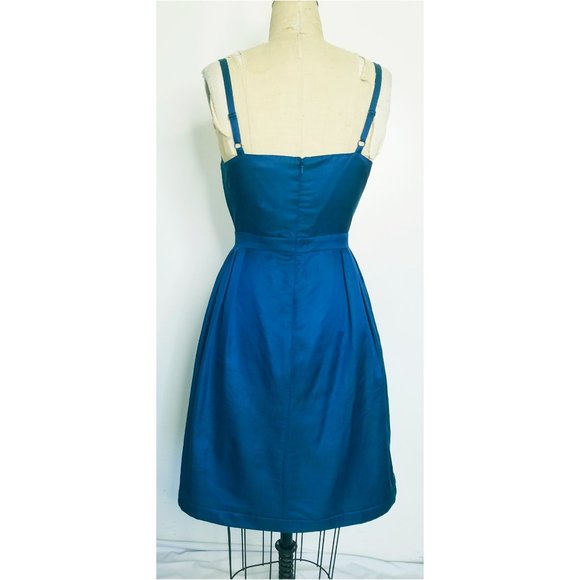 Banana Republic Womens Teal Retro Cocktail Dress with Straps Silk Pleats  NWT - Picture 5 of 10